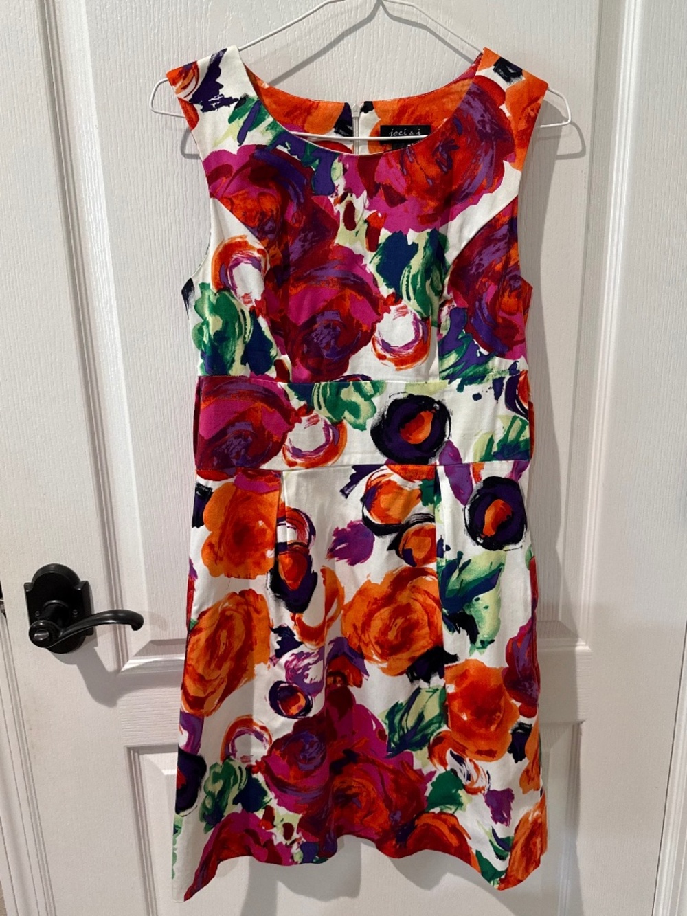 Joci & i Orange Purple Green Watercolor Floral Pattern Sleeveless Dress Sz 4